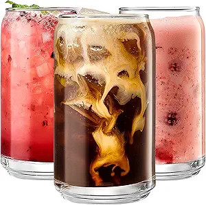Drinking Glasses Set of 6 - Can Shaped Glass Cups Cordial Glasses, Taster Glasses, 16oz Iced Coff... | Amazon (US)