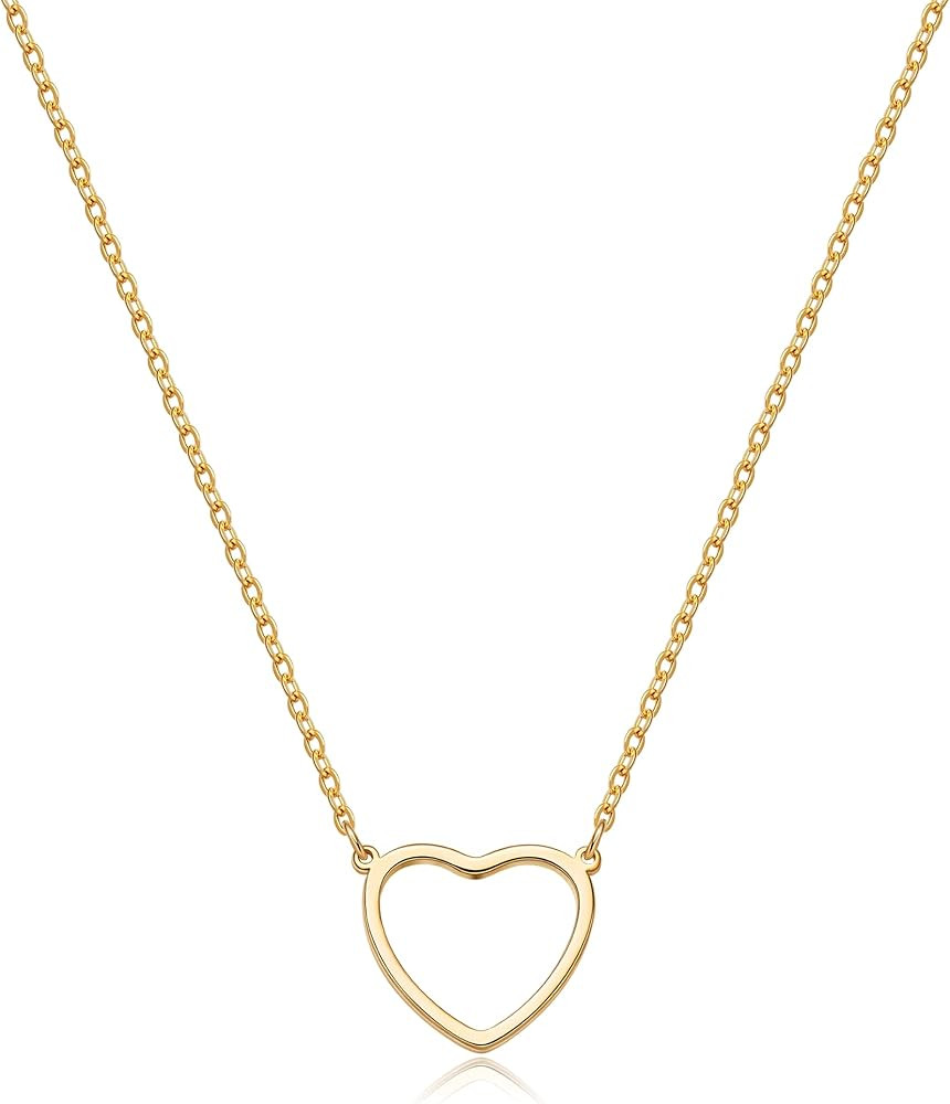 Tewiky Cute Heart Necklace Tiny 14k Gold Heart Pendant Choker Necklaces Small Gold Love Open Hear... | Amazon (US)