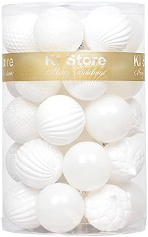 KI Store White Christmas Balls 34pcs 2.36-Inch Christmas Tree Decoration Ornaments for Xmas Tree ... | Amazon (US)