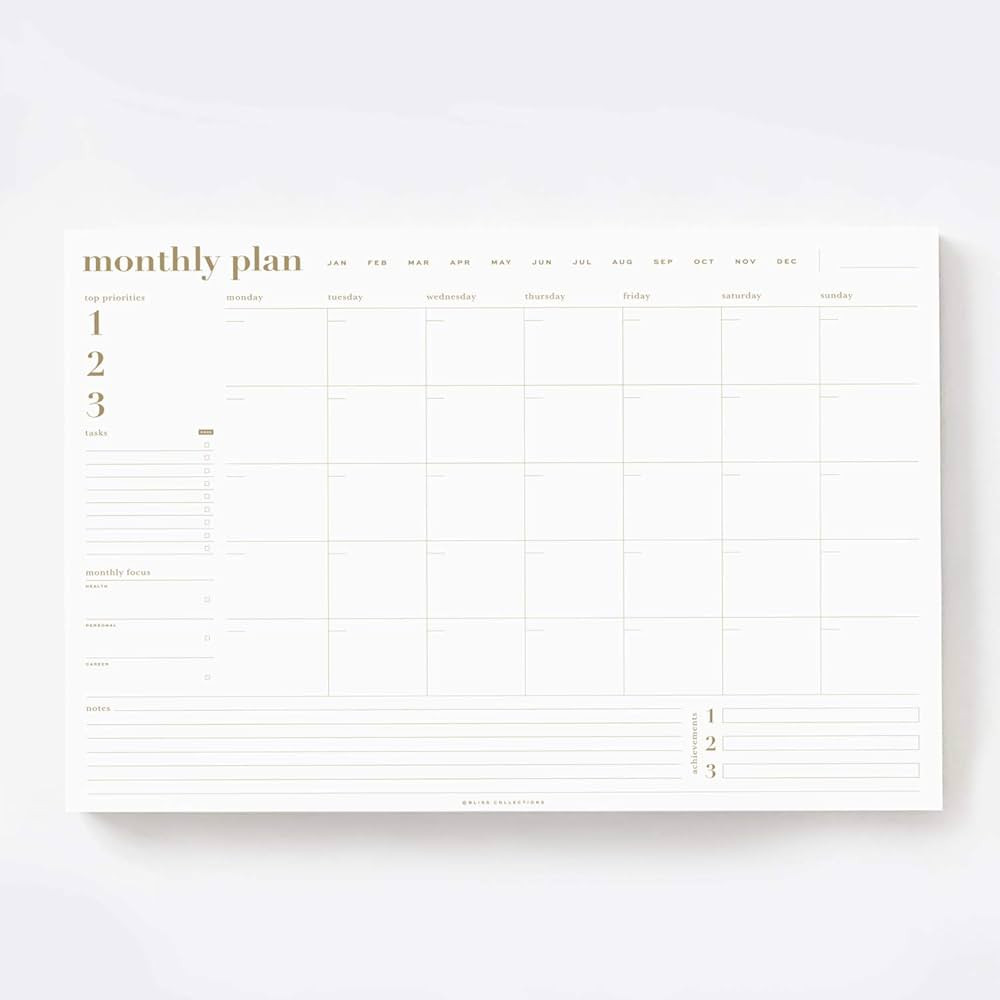 Bliss Collections Monthly Planner, Gold, Undated Desk Calendar and Planner for Organizing and Sch... | Amazon (US)