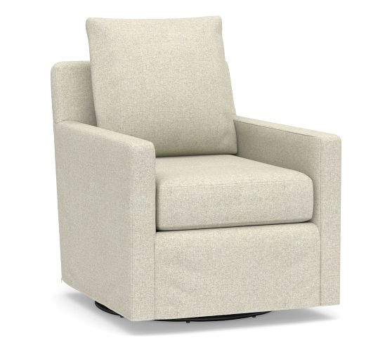 Ayden Square Arm Slipcovered Swivel Glider | Pottery Barn (US)