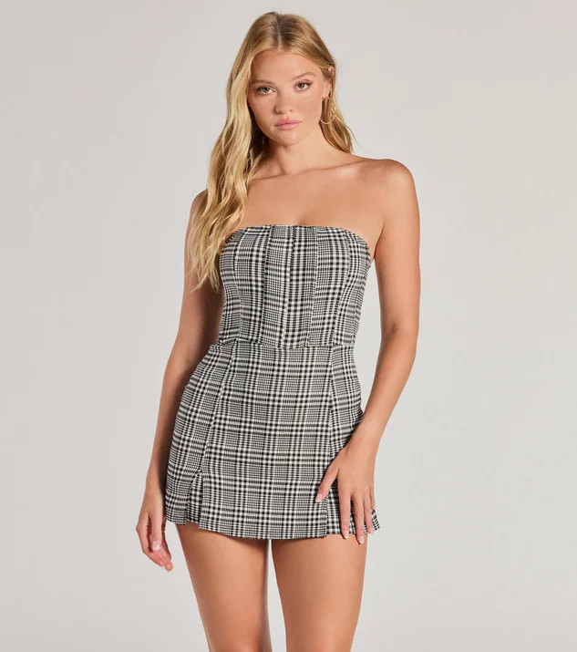 Plaid Moment Sleeveless Knit Romper | Windsor Stores