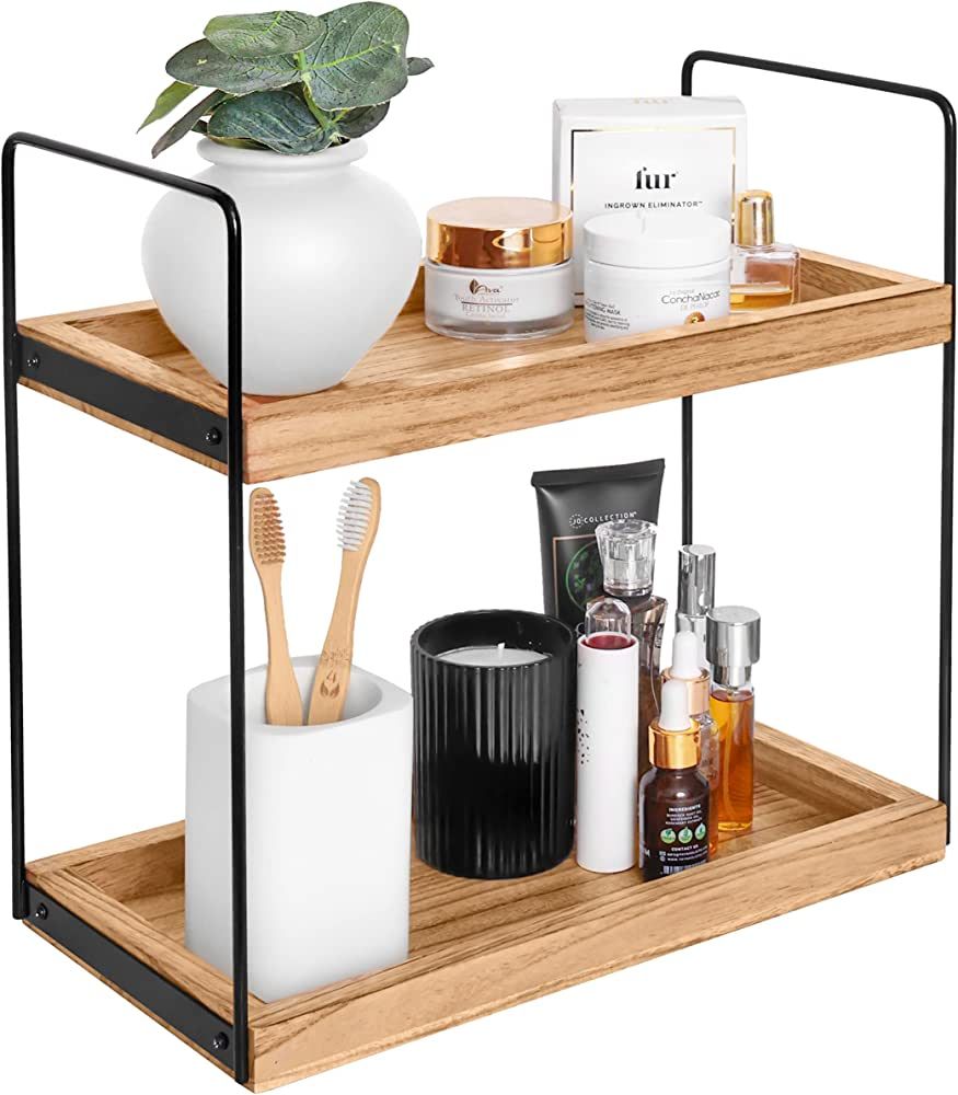 Hidden Haven - Upgraded - 2 Tier Wooden Countertop Organizer Lightly Lacquered to Resist Water an... | Amazon (US)