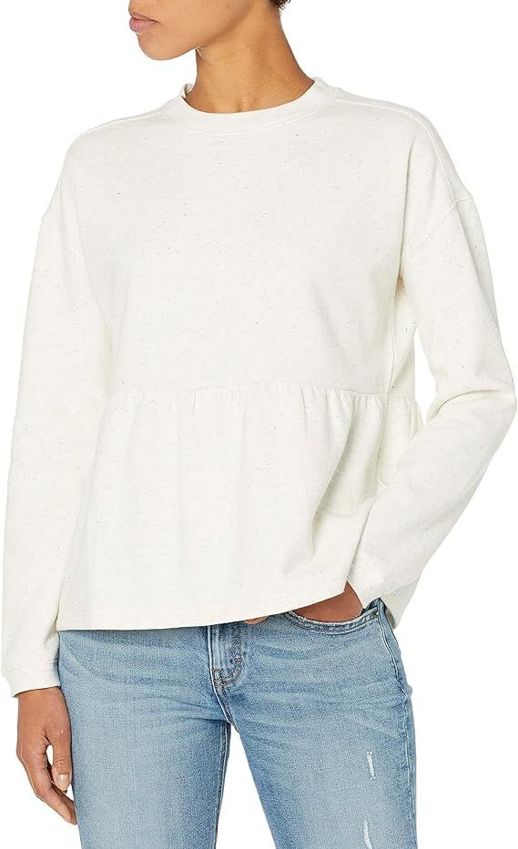 Amazon Brand - Goodthreads Women's Heritage Fleece Long Sleeve Crewneck Peplum Sweatshirt | Amazon (US)