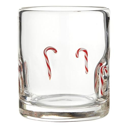 Slant Collections Christmas Glasses Double Old Fashioned Icon Handblown Cocktail Glass, 14-Ounce, Candy Canes | Amazon (US)
