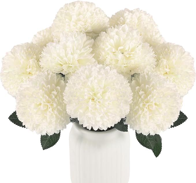 Hananona 12 Pcs Artificial Chrysanthemums Ball Flowers, Fake White Flowers Silk Spring Flowers Fa... | Amazon (US)