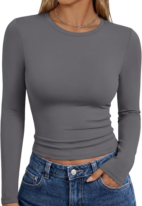 Trendy Queen Womens Long Sleeve T Shirts Fall Fashion Basic Y2K Tops 2026 | Amazon (US)
