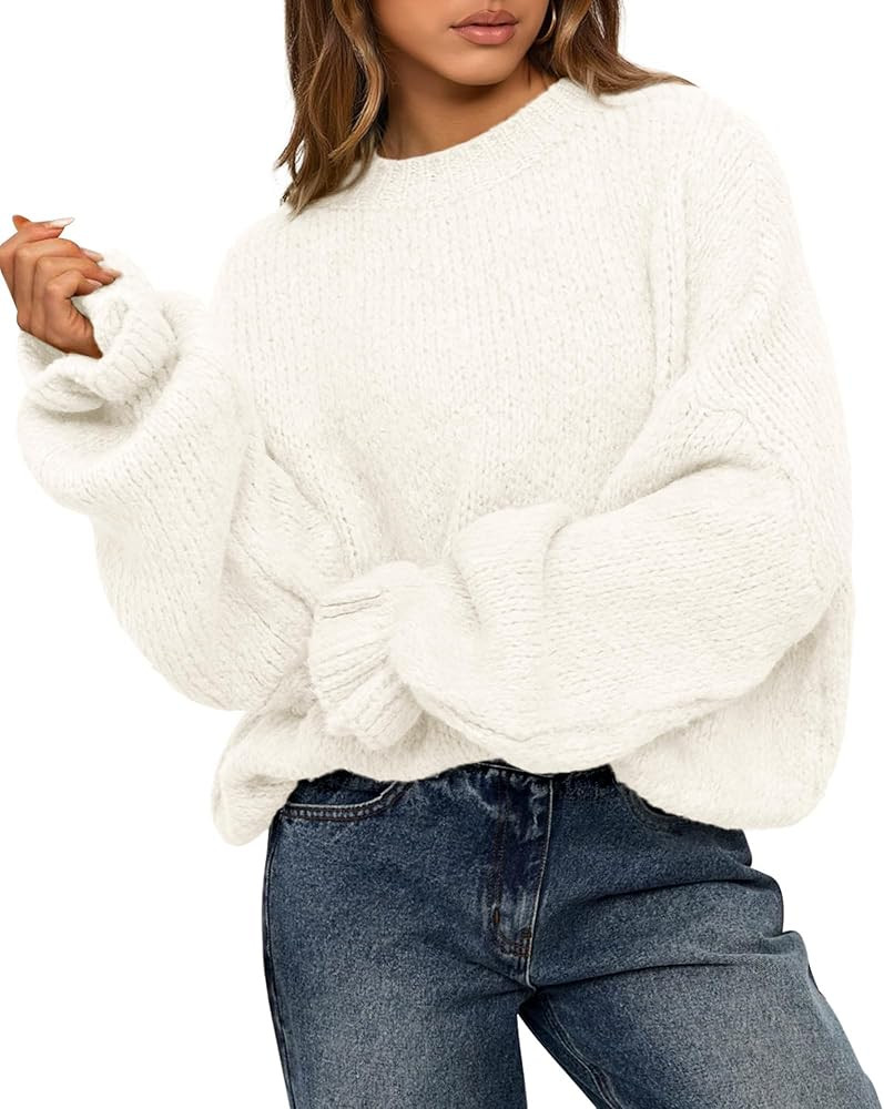 BTFBM Women's Oversized Sweater Crewneck 2025 Fall Winter Long Sleeve Fuzzy Warm Knit Pullover Sw... | Amazon (US)