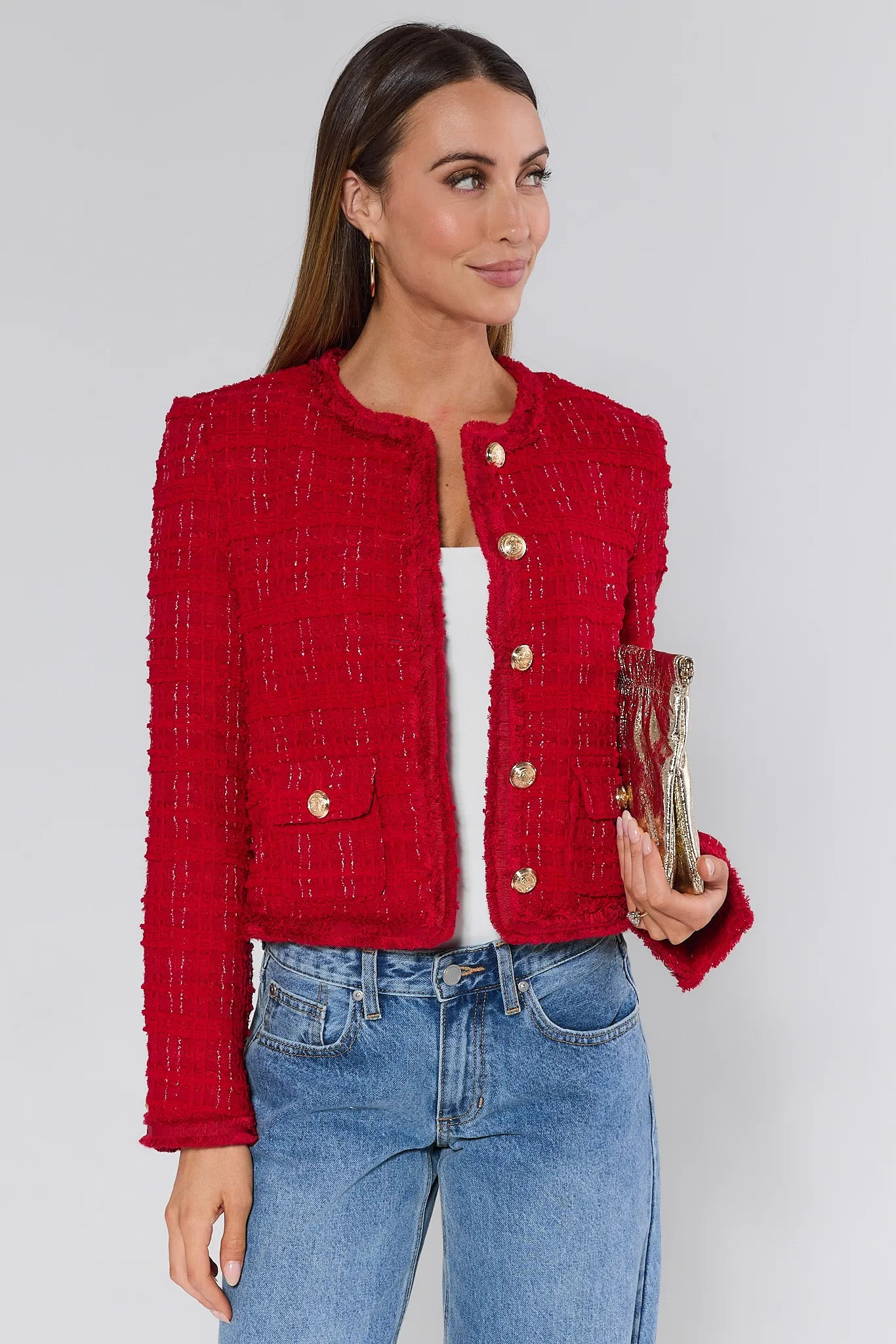 Evelyn Red Tweed Jacket | Avara