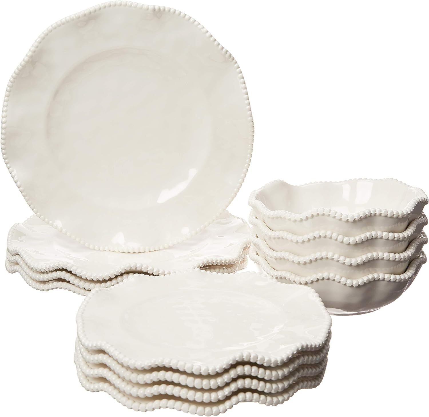 Certified International Perlette Cream 12 pc Melamine Dinnerware Set, Glossy, Service for 4 | Amazon (US)