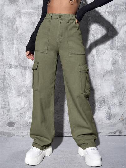 High Waist Flap Pocket Wide Leg Jeans
   SKU: sw2208059999459520      
          (533 Reviews)
  ... | SHEIN