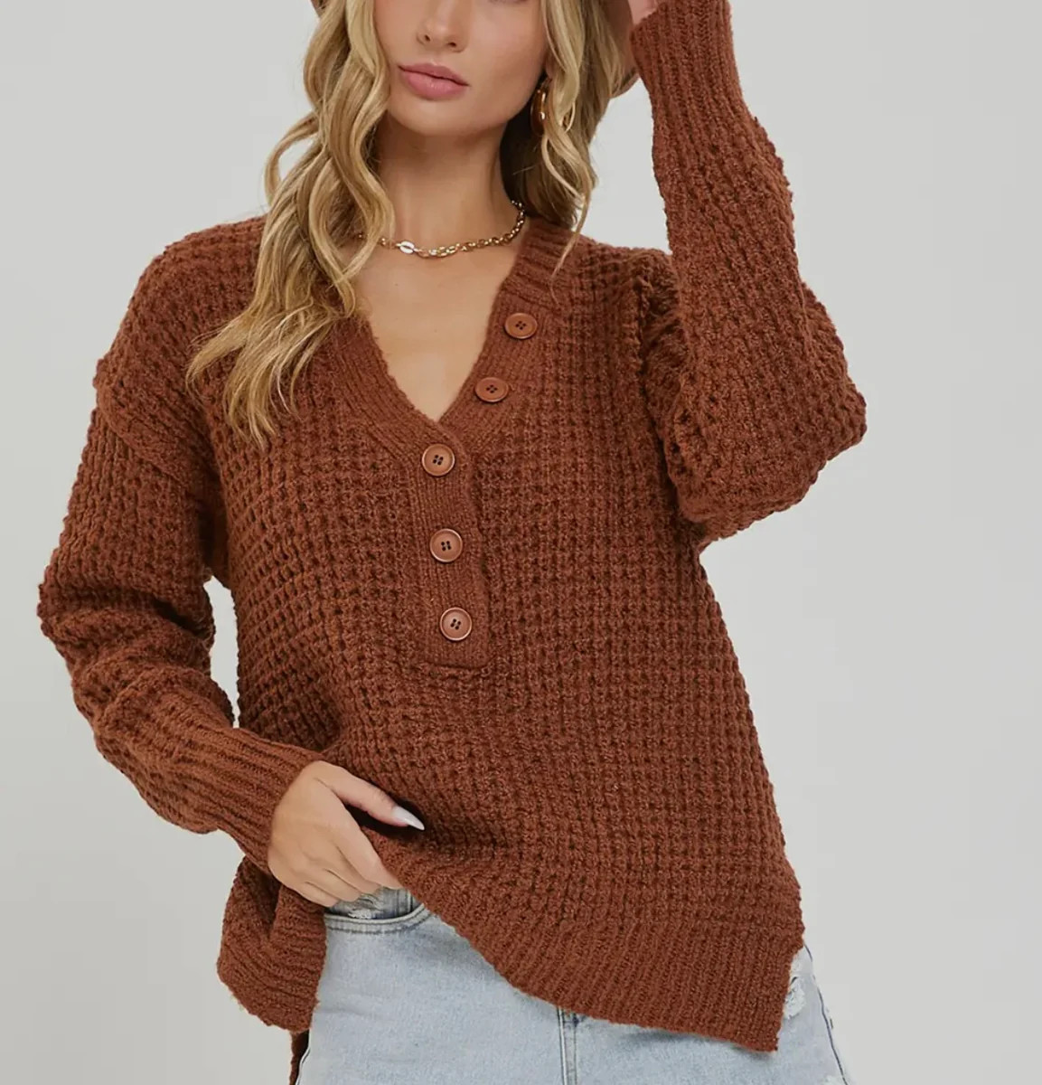 Ultra soft Waffle knit sweater | Hazel Tide