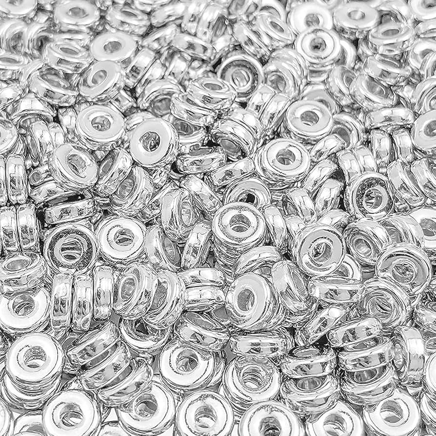 Amaney 1000pcs 6mm Silver Flat Round Spacer Beads Disc Loose Jewelry Making Beads for DIY Bracele... | Amazon (US)