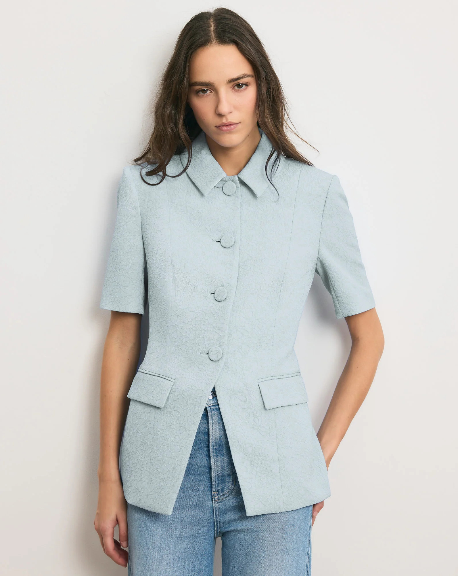 Veronica Beard Bodie Jacquard Jacket Blue Stream | Veronica Beard