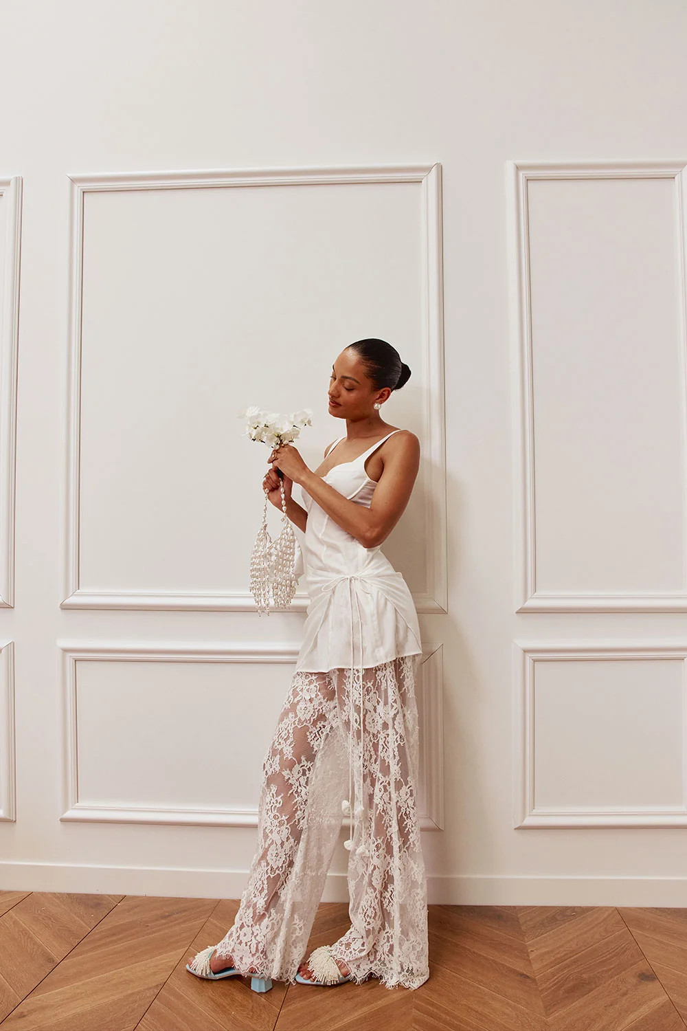 Bridal White Lace High Waist Corsage Pants | Sabo Skirt AU