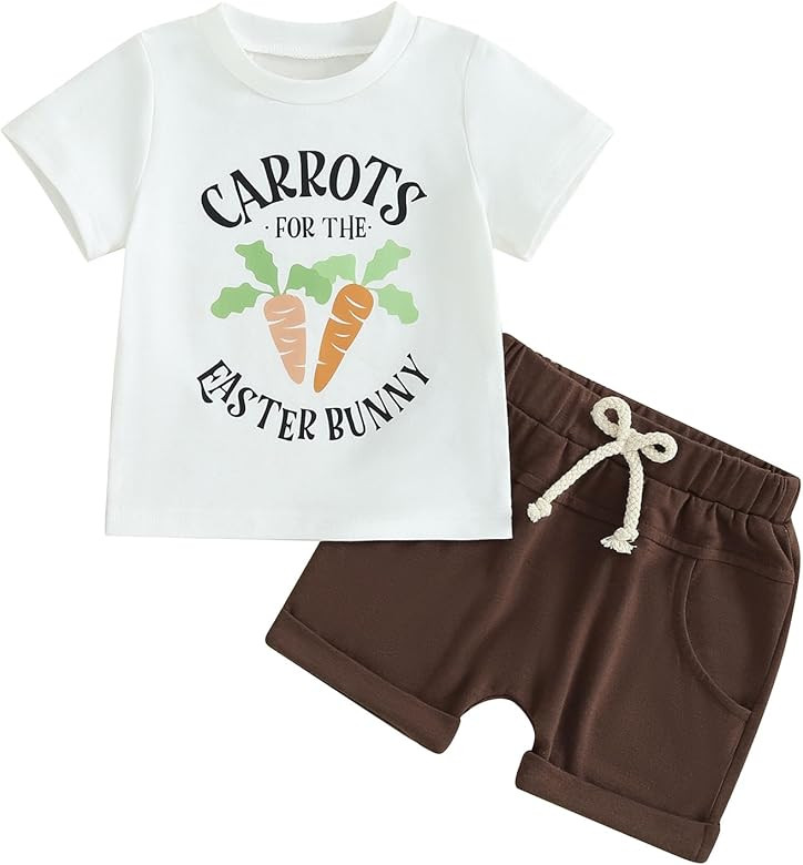 Baby Boy Easter Outfits Summer Toddler Bunny Tops and Shorts Infant Boy Easter Clothes Set 2Pcs | Amazon (US)