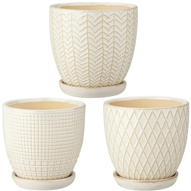 3 Pcs Ceramic Flower Planter Pots 4 Inch with Drainage Hole and Ceramic Tray for Succulents Cactu... | Walmart (US)