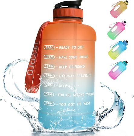 KEEPTO Half Gallon/64oz Leakproof BPA Free Water Bottle with Motivational Time Marker, Straw&Hand... | Amazon (US)