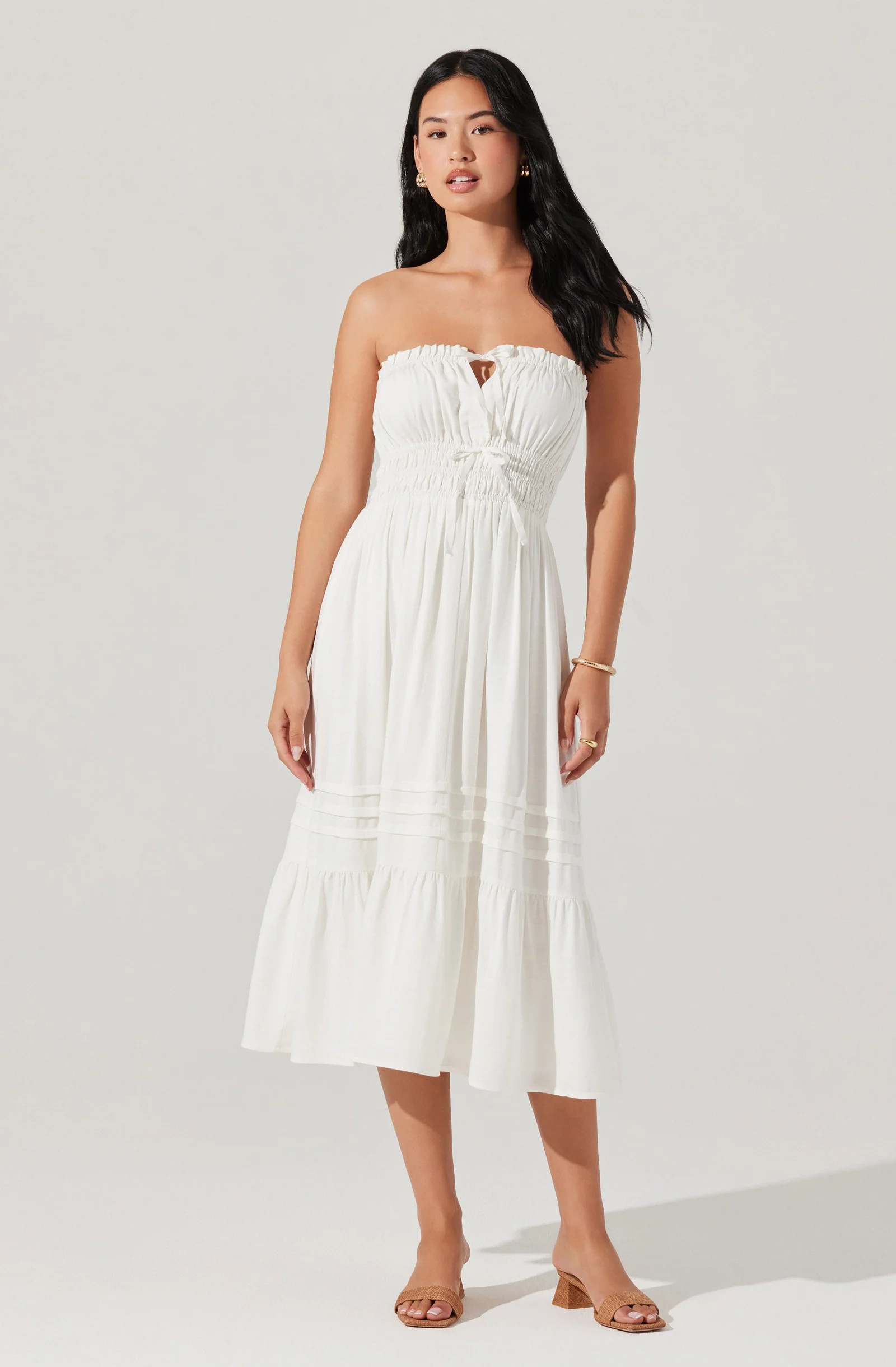 Aubrie Strapless Smocked Midi Dress - White / XS | ASTR The Label (US)