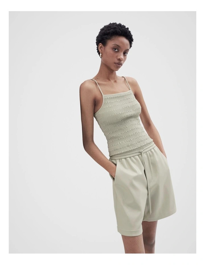 UnisonLeather Look Shirred Top in Sage | Myer