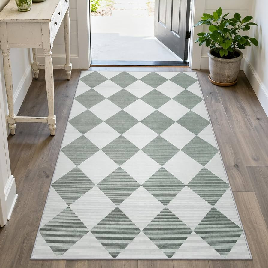 Beeiva Checkered Print 3x5 Washable Rug for Entryway, Non Slip Soft Small Bedroom Rug 3x5 Ultra T... | Amazon (US)