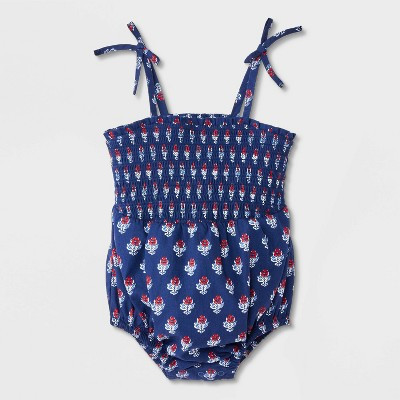 Baby Girls' Floral 4th of July Smocked Romper - Cat & Jack™ Navy Blue Newborn | Target