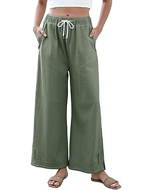 Athlisan Womens Baggy Wide Leg Palazzo Pants Casual Loose Drawstring Elastic Waisted Lounge Trous... | Amazon (US)