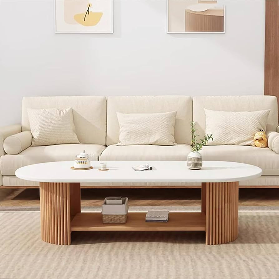 Farmhouse Coffee Table for Living Room,Solid Wood Coffee Table with Storage Shelf,Rectangle Cente... | Amazon (US)