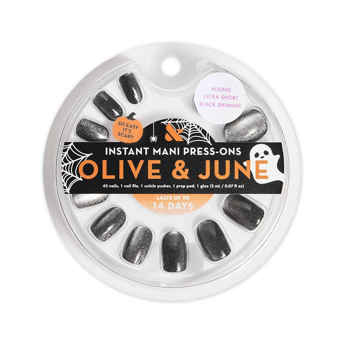 Olive & June Press-On Fake Nails - XS Round - Black Shimmer - 42ct | Target
