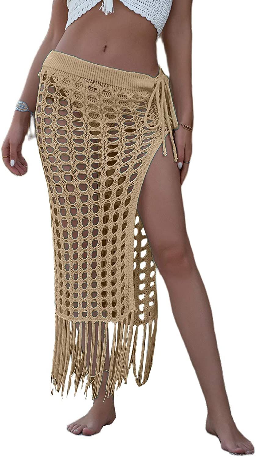 Women Sexy Hollow Out Mesh Tassle Skirts Beach Cover Up Summer Fish Net Swimsuit Wrap Sheer Maxi ... | Amazon (US)