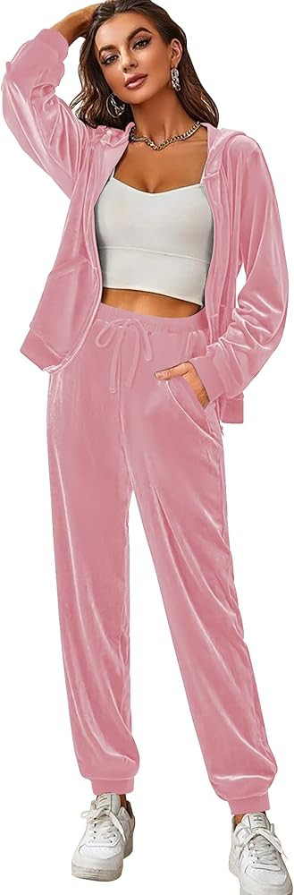 Chigant 2 Piece Sweatsuits Women Long Sleeve Hoodie Sets Zipper Soft Tracksuit Loose Sweatshirts ... | Amazon (US)