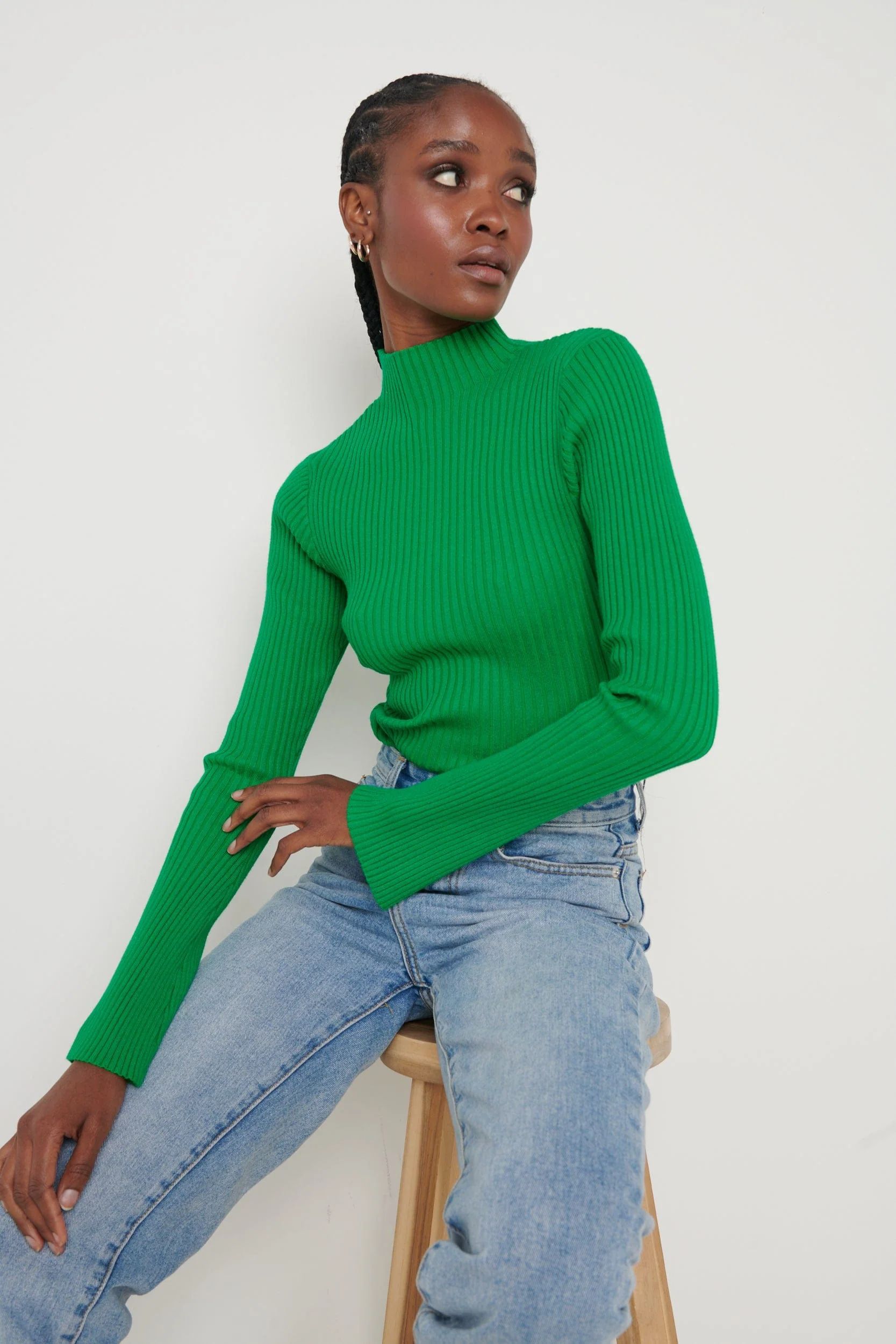 Abbey Ribbed Grown Neck Top - Bright Green | Pretty Lavish (UK)