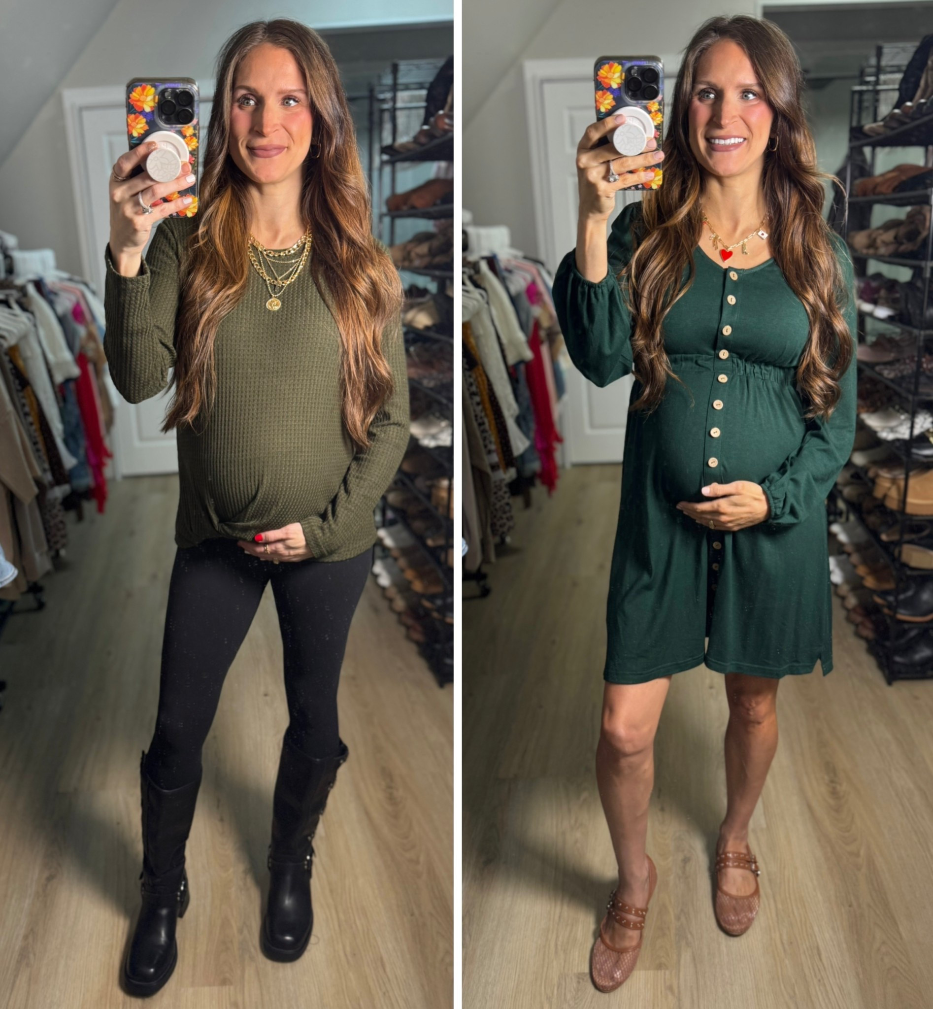 Non-maternity but bump friendly & comfy December outfits! Wearing a small in everything. Moto boots run TTS, went up 1/2 size in my mesh flats.

#LTKBump #LTKHoliday #LTKootd