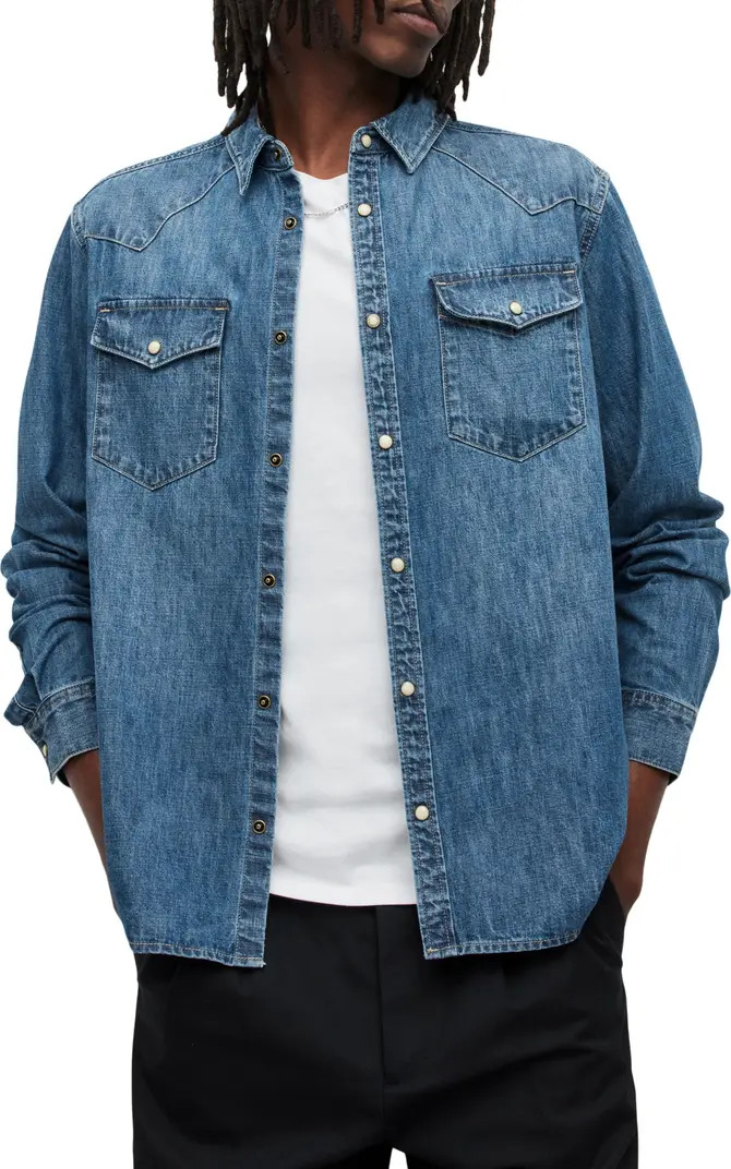 AllSaints Ludlow Cotton Denim Snap-Up Western Shirt | Nordstrom | Nordstrom