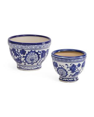 2pc Chinoiserie Ceramic Bowl Planters | TJ Maxx