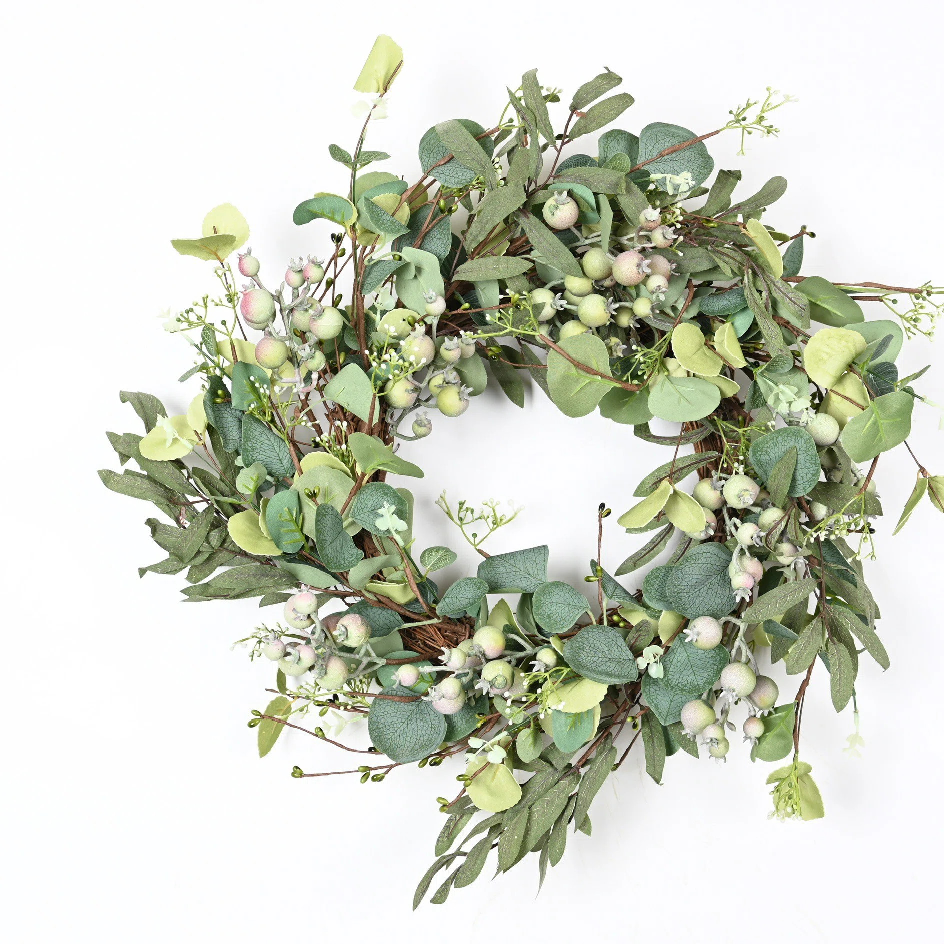 18" Farmhouse Artificial Spring Summer Eucalyptus Berry Front Door Wreath | Wayfair North America
