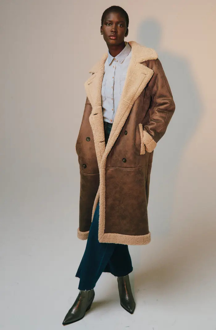 Notch Collar Faux Shearling Coat | Nordstrom