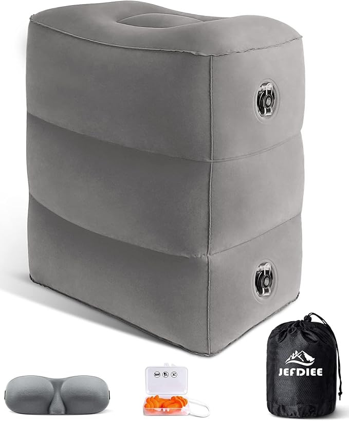 JefDiee Inflatable Foot Rest Pillow, Kids Airplane Bed, Adjustable 3 Layers Height Leg Rest Pillo... | Amazon (US)