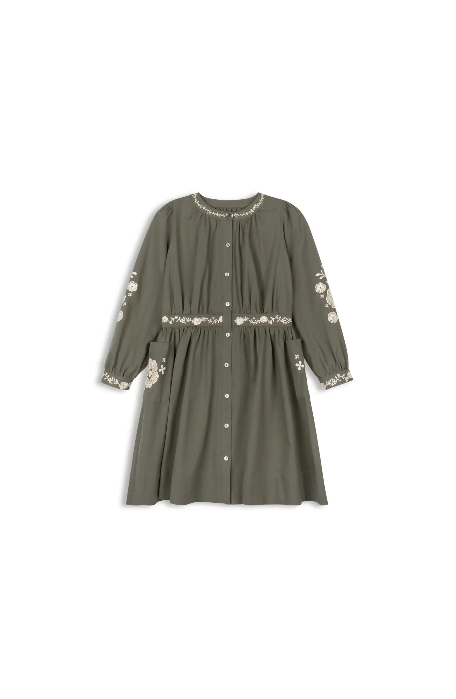 Looms Floral Embroidered Waisted Cotton Dress | Nordstrom