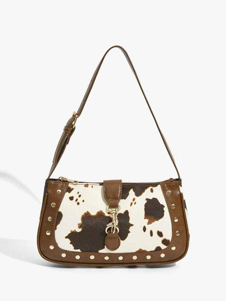 SHEIN SXY Ladies, Women Shoulder Bag, Hobo Bag, Fashionable, Elegant, Simple, Personalized, Versatile, Classic, Cow Print, Animal Print, Hardware Buckle, For Date, Daily, Shopping, Afternoon Tea, Vintage Bag For Women | SHEIN