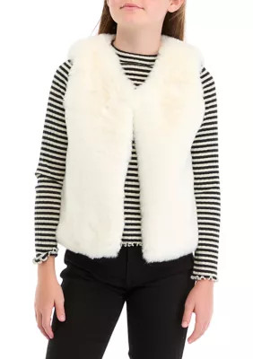 Crown & Ivy Girls 7-16 Fur Vest, Ivory, Medium | Belk