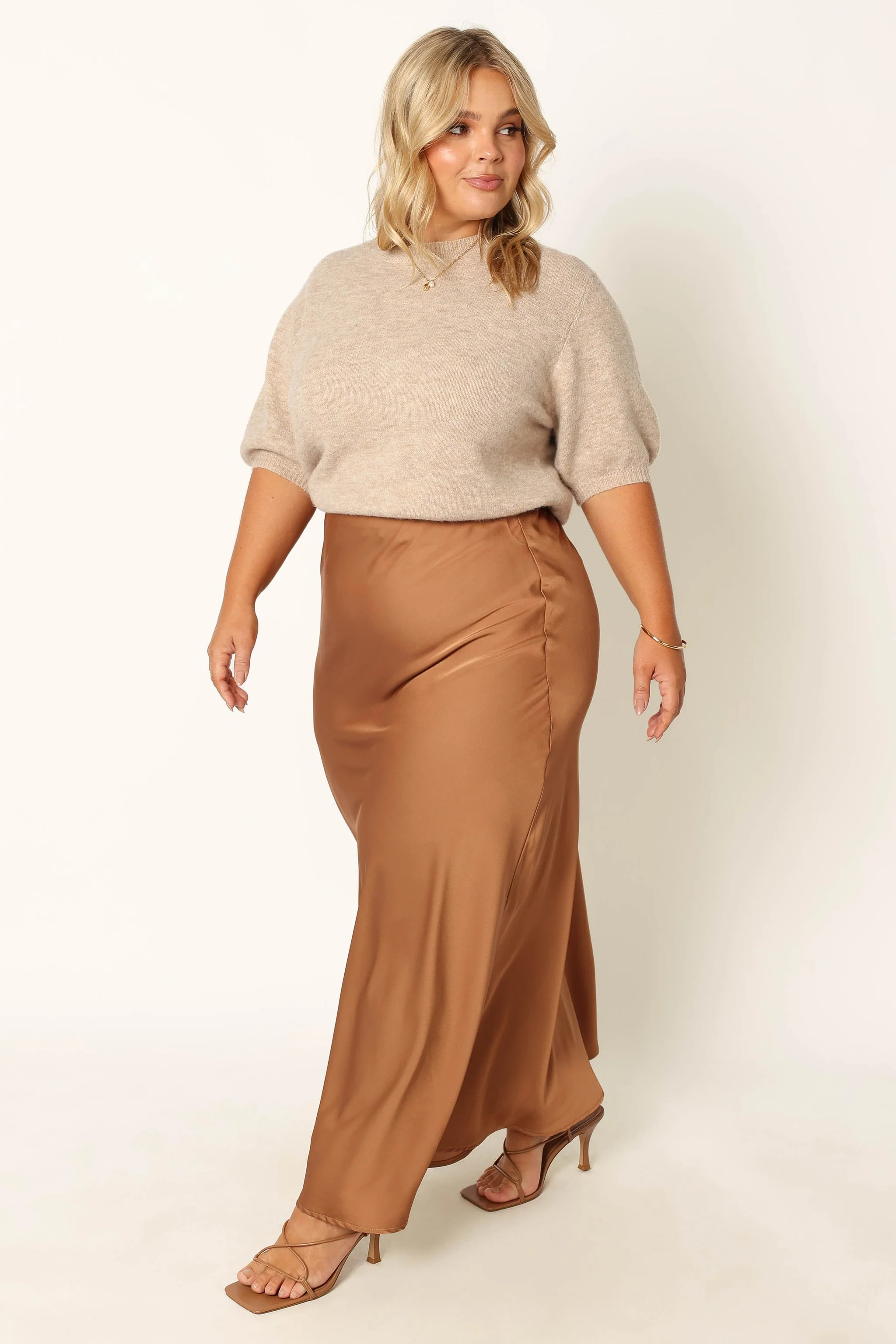 Nellie Satin Midi Skirt - Bronze | Petal & Pup (US)