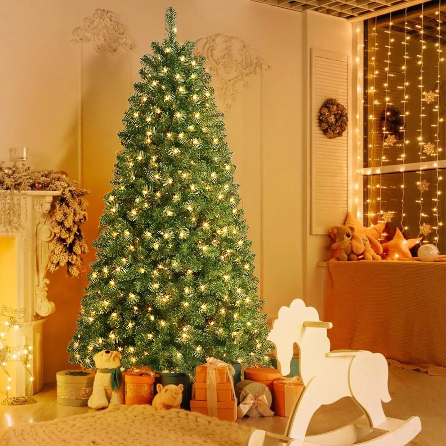 Prelit Artificial Hinged Christmas Tree With Warm White Lights | Wayfair North America