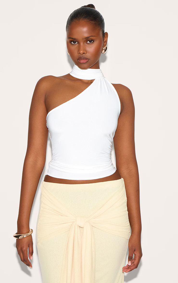 Cream Double Layer Scarf Detail Long Top | PrettyLittleThing US