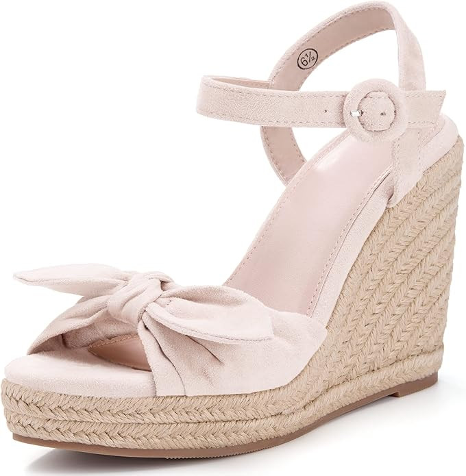 Coutgo Womens Bow Espadrilles Wedge Sandals Platform Open Toe Ankle Strap Summer Dress Heels Shoe... | Amazon (US)