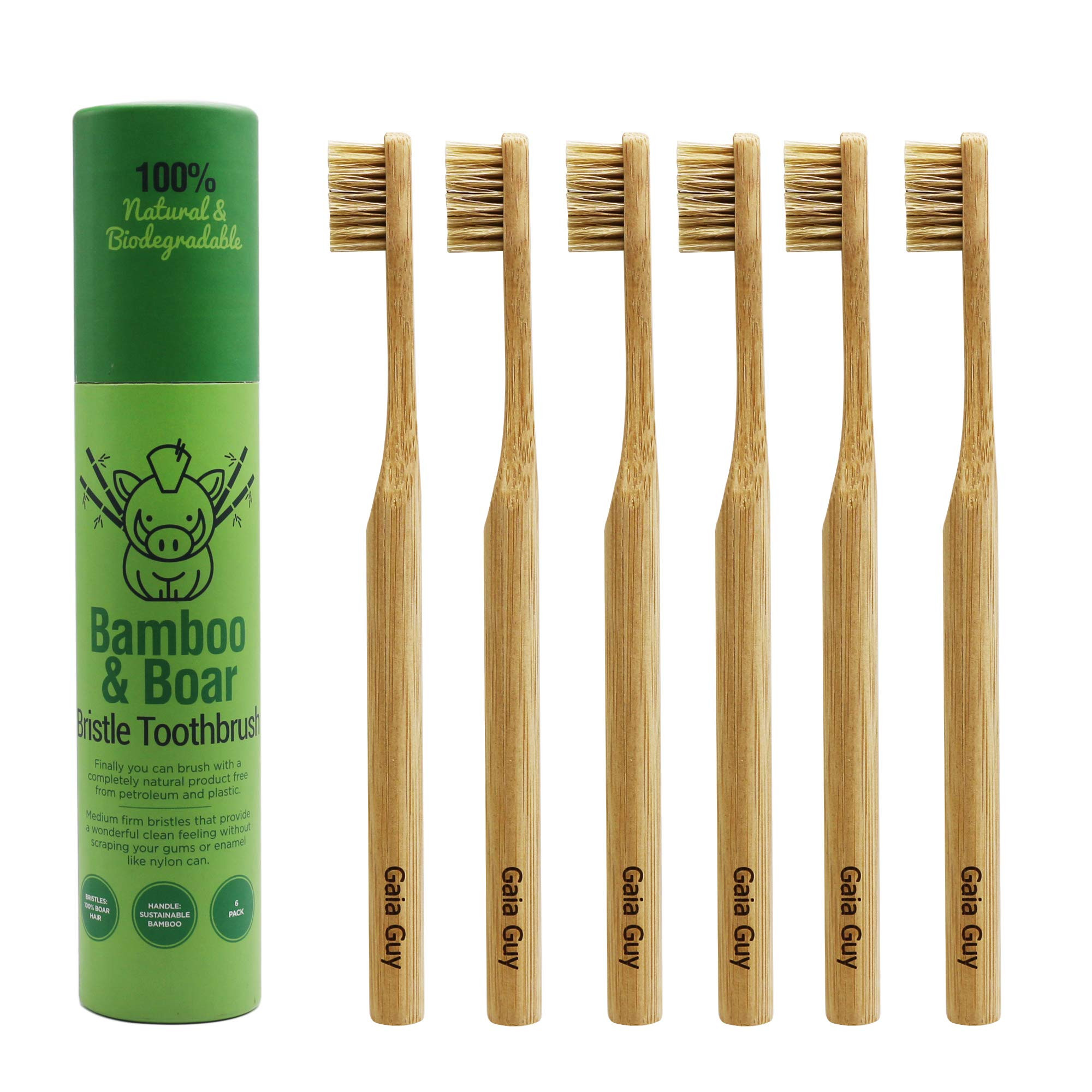 Gaia Guy Natural Bristle Bamboo Toothbrush (NO Nylon - Boar Hair ONLY) - Totally Compostable & Bi... | Amazon (US)