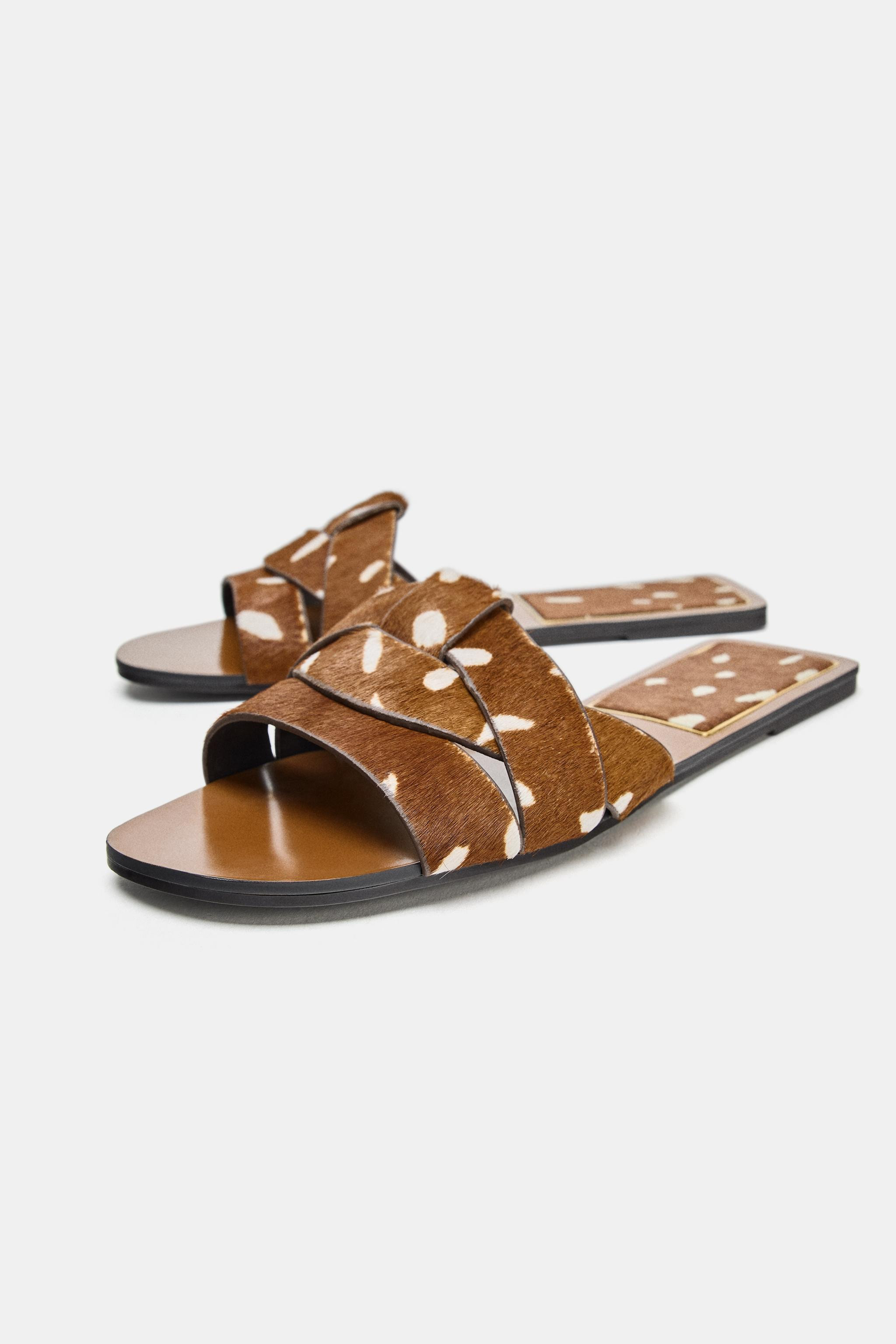FAUX FUR CROSSED LEATHER SANDALS | Zara US