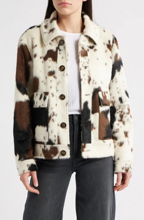 Bernardo Cow Print Faux Fur Jacket at Nordstrom, Size Small | Nordstrom