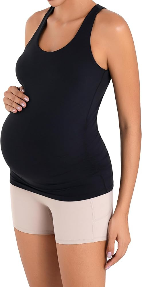 Sunzel Maternity Tank Tops with Built in Bra Sleeveless Pregnancy Racerback Summer Cami Shirts | Amazon (US)