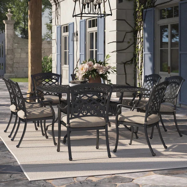 Carole 9-Piece Patio Dining Set with Cushions and 64'' Square Dining Table | Wayfair North America